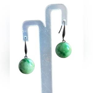 Lovely stunning 14mm Sterling silver 925 JADE dangle round earrings