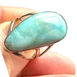 Large sterling silver 925 LARIMAR oval statement ring southwestern style