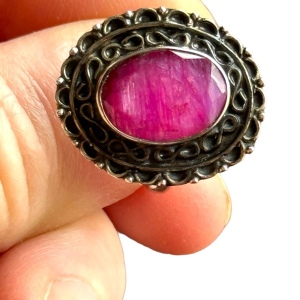 Balenisian hand crafted ornate raw ruby sterling silver 925 statement ring