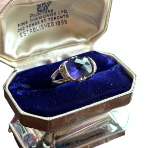 Lovely faceted crystal amethyst silver rhodium plated ring