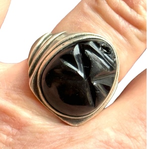 Vintage sterling silver 925 Mexico mexican Aztec Mayan Black onyx ring