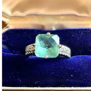 Lovely Aquamarine crystal fancy rhodium plated silver Lil Sophia ring