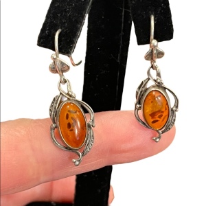 Vintage sterling silver 925 amber stone dangle earrings southwestern style