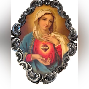 Linobela Valadares Portugal Immaculate Heart of Mary Picture Tin Ornate Frame