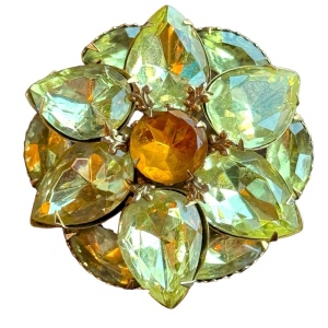 Beautiful Vintage gold finish pastel yellow flower crystal brooch