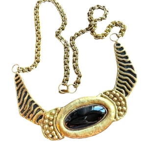 Vintage Mexixo Mexican Modernist Brass black onyx necklace