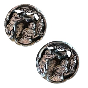 Vintage silver finish ornate detailed hunting scene shooting cufflinks