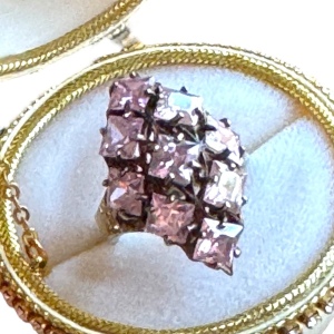 Vintage sterling Silver 925 pink ice CZ crystal cocktail clister ring