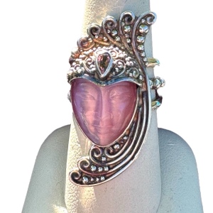 Stunning RARE Sajen Amethyst & pink Fibrr optic Sterling silver Art Deco Goddess