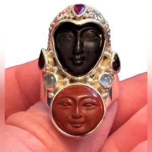 RARE Sajen Sterling silver ring goddess Red Jasper & semi precious stones BAli