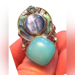 RARE Sajen Sterling silver ring moonface moon goddess Recon turquoise topaz