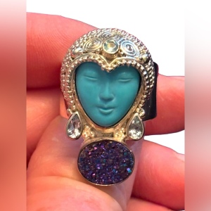 RARE Sajen Sterling silver ring goddess druzy turquoise topaz Balenisian