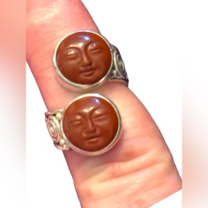 RARE Sajen Sterling silver ring moonface red jasper moon face Balenisian