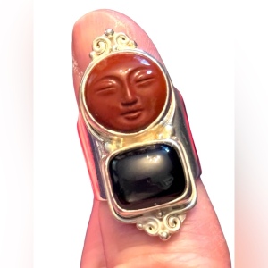 RARE Sajen Sterling silver ring moonface red jasper black onyx Balenisian