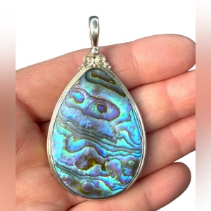 RARE Sajen 925 Sterling silver pendant stunning blue abalone ahell Bali lg