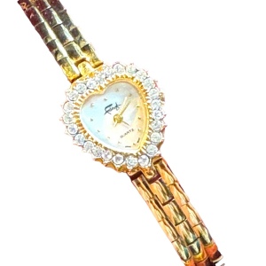 Vintage gold plt Faberge NIB rhinestone heart womens watch