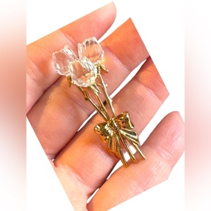 Vintage Swarovski Authentic (Swan) Crystal memories rose bouquet brooch gold plt