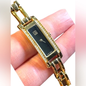 Vintage 1990s Esquire by Movado Gold plt link watch rhinestones