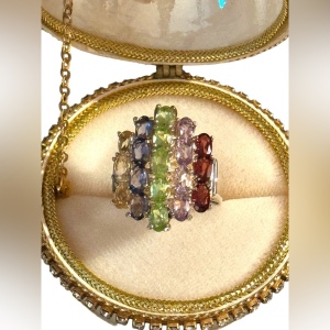 Stunning multi gemstone fancy statement cocktail ring sterling silver 925