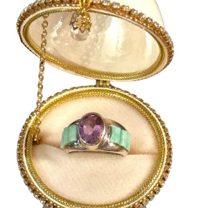 Lovely DTR Jay King stunning vintage amethyst & turquoise sterling silver ring