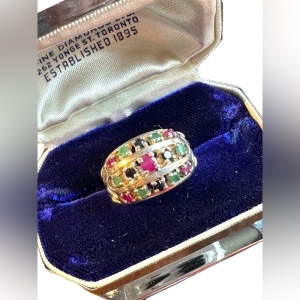 Lovely domed multi gemstone ring ruby sapphire emerald 925 sterling silver