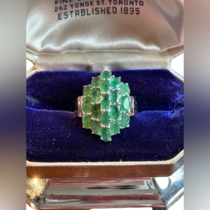 Stunning sterling silver 925 Raw emerald cluster dinner ring