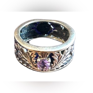 Thistle Ring, Celtic Jewelry, Scottish Wedding Band, Amethyst Ring, Sterling