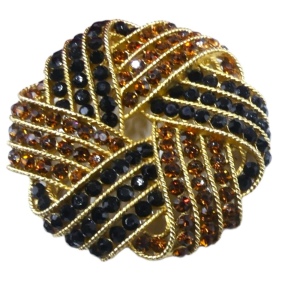 Vintage signed Trifari gold tone black & amber crystal brooch gold plate finish