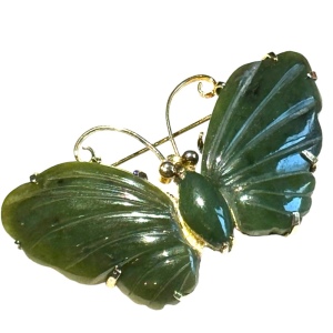 Fancy vintage sterling silver JADEITE Gold plated 925 fancy butterfly brooch