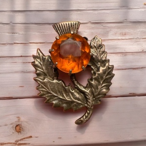 1950's Robert Allison Scottish Sterling Thistle Brooch with Citrine Celtic