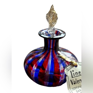 Vintage Valentina Murano Italy Blue & red handmade colored glass perfume bottle