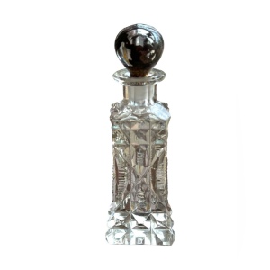 Antique Art Deco Stunning cut crystal CZECH Sterling scrolled perfume bottle