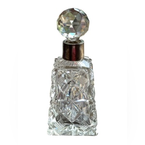 Art Deco Antique Czech cut crystal heavy sterling & glass faceted perfume bottle