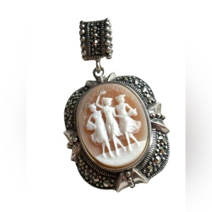 Stunning sterling silver 925 Three Graces marcasite cameo pendant