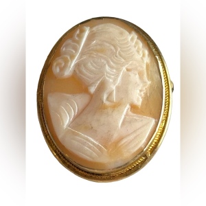 Vintage 800 silver vintage gold plate carved shell cameo brooch pendant