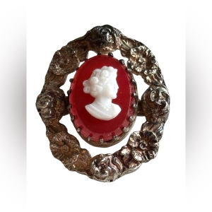 Vintage sterling silver CZECH glass silouette cameo brooch 925