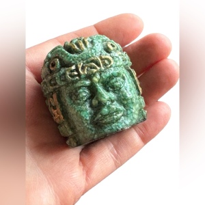 Vintage Mesoamerica Olmec Colossal Head Malachite paper weight Aztec Mayan