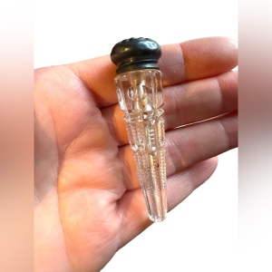 Victorian Cut Glass Perfume Vial , Sterling Silver Lid Art Deco glass antique