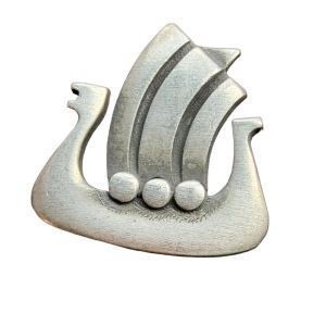 Vintage R Tennesmed Sweden Brooch Pin Viking Ship Pewter 1970s