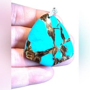 Sterling silver turquoise large pendant southwestern style Bali