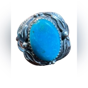 Vintage artisan Native American Southwestern turquoise sterling signed ring