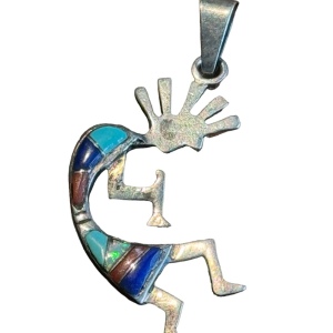 VTG Native American Southwestern Sterling Silver stone inlay Kokopelli Brooch