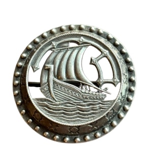 Antique silver NORDIC Viking ship brooch