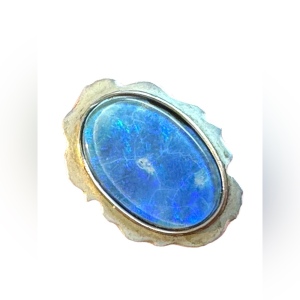 Vintage silver blue opal stone oval art deco styled brooch