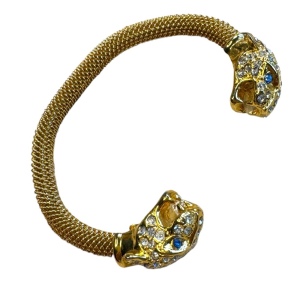 Gold Plated Vintage Rhinestone Panther cuff Bracelet appx 3”