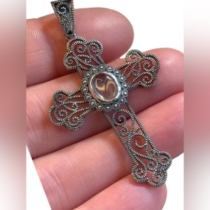 Vintage Sterling Silver Filagree Cross Pendant 925