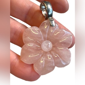 Lovely Rose Quartz Sterling Silver Large FLOWER Pendant