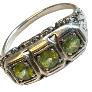 Antique Sterling silver 925 Peridot ornate ring Art Deco Victorian