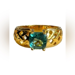 Sterling silver gold vermeil 925 green stone ring