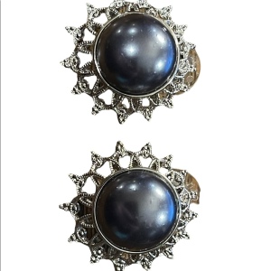 Joan Rivers faux gray pearl silver finish round pierced earrings